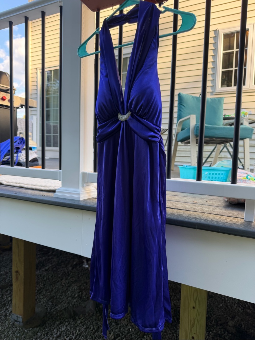 Royal Blue Halter Dress with Embellished Waist